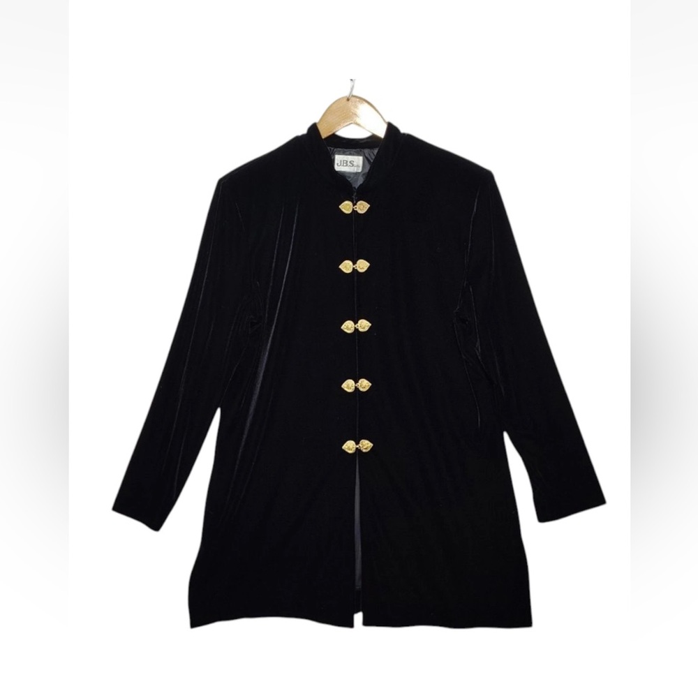 Vintage JBS Ltd Black Velvet High Collar Statement Jacket Size 14
